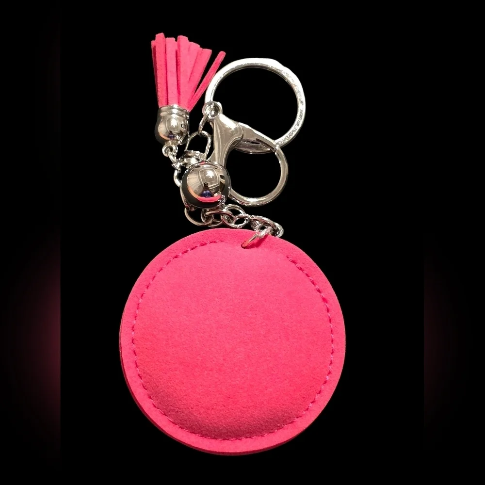 Pink Circle Flower Rhinestone Bag Charm Keychain with Tassel